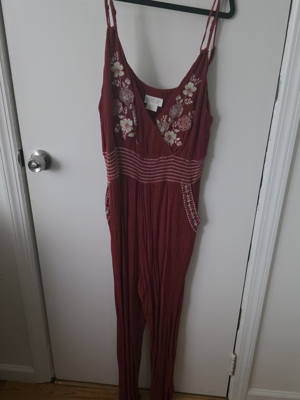 Embroidered Sleeveless Jumpsuit in Burgundy